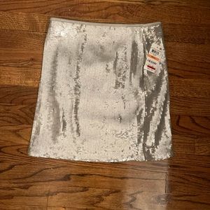 Silver sequin stretch mini skirt